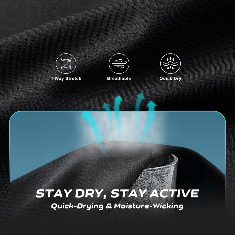 CE' CERDR Mens Workout Shirts Quick Dry Performance Short Sleeve Athletic Shirt Black - Image 3